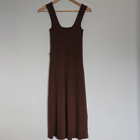 Vince Rib Sweetheart-Neck Camisole Dress Sleeveless A-line Hazelnut Brown S - Picture 8 of 10